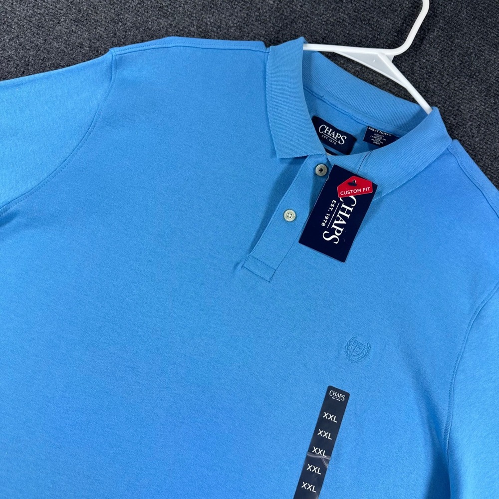 Chaps Polo Shirt Mens XXL 2XL Azure Blue Custom Fit Cotton NWT